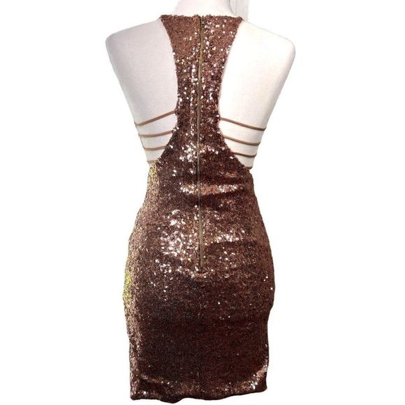 LF Evie Sequin Mini Rose Gold Dress Size Small - Picture 2 of 6